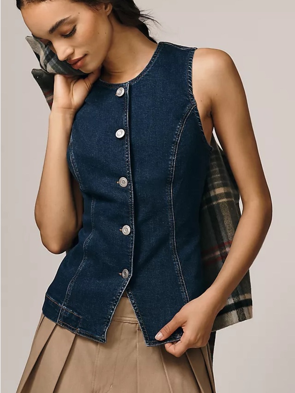 Nwot Maeve Dark Blue Denim Sleeveless Button-Front Top - Picture 1 of 6